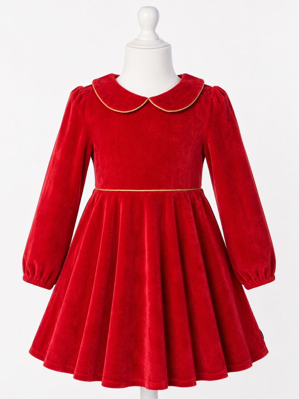 Polarn O. Pyret Red Velour Holiday Dress Gold Trim 5–6Y / 116